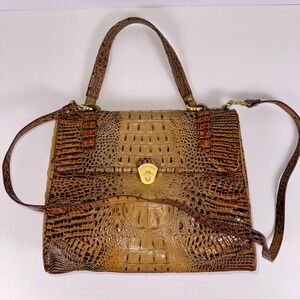 Brahmin Helios Satchel Toasted Almond Croc Embossed Leather Bag F98131AL